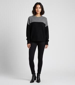 Vince Camuto Womens Large Extended Shoulder Colorblock Sweater Black Gray